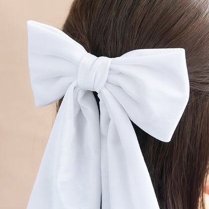 バレッタ ホワイト ベロア リボン ロング