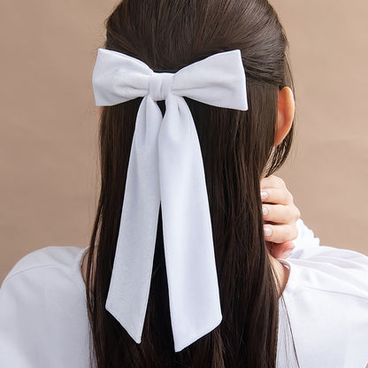 バレッタ ホワイト ベロア リボン ロング