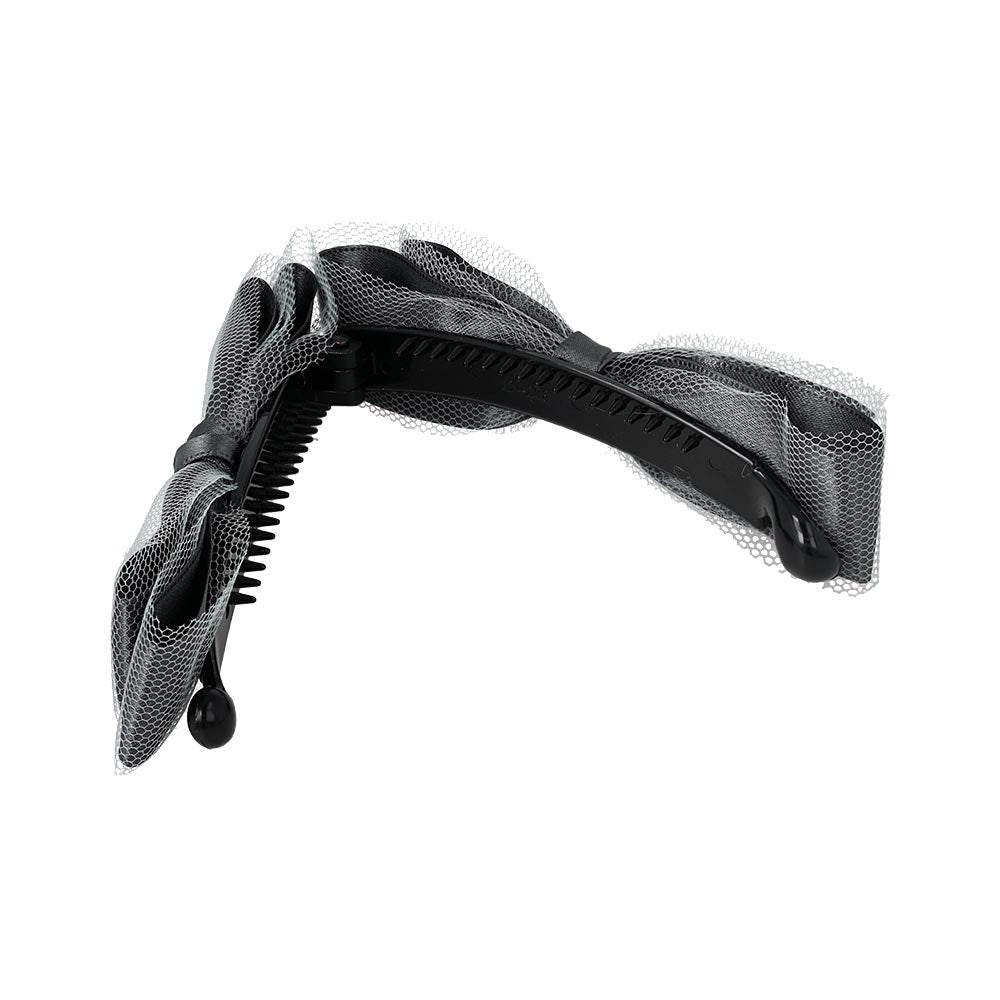 バナナクリップ ダブル リボン チュール くすみカラー ヘアクリップ