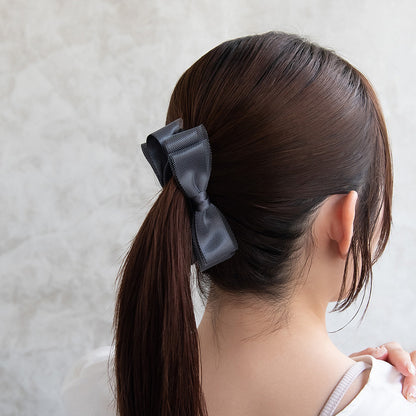 バナナクリップ ダブル リボン チュール くすみカラー ヘアクリップ