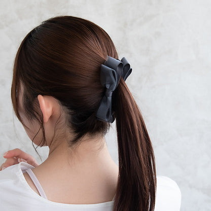 バナナクリップ ダブル リボン チュール くすみカラー ヘアクリップ