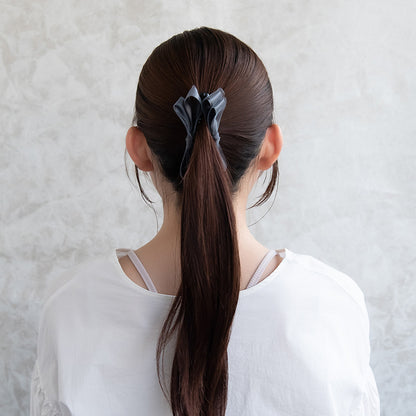 バナナクリップ ダブル リボン チュール くすみカラー ヘアクリップ