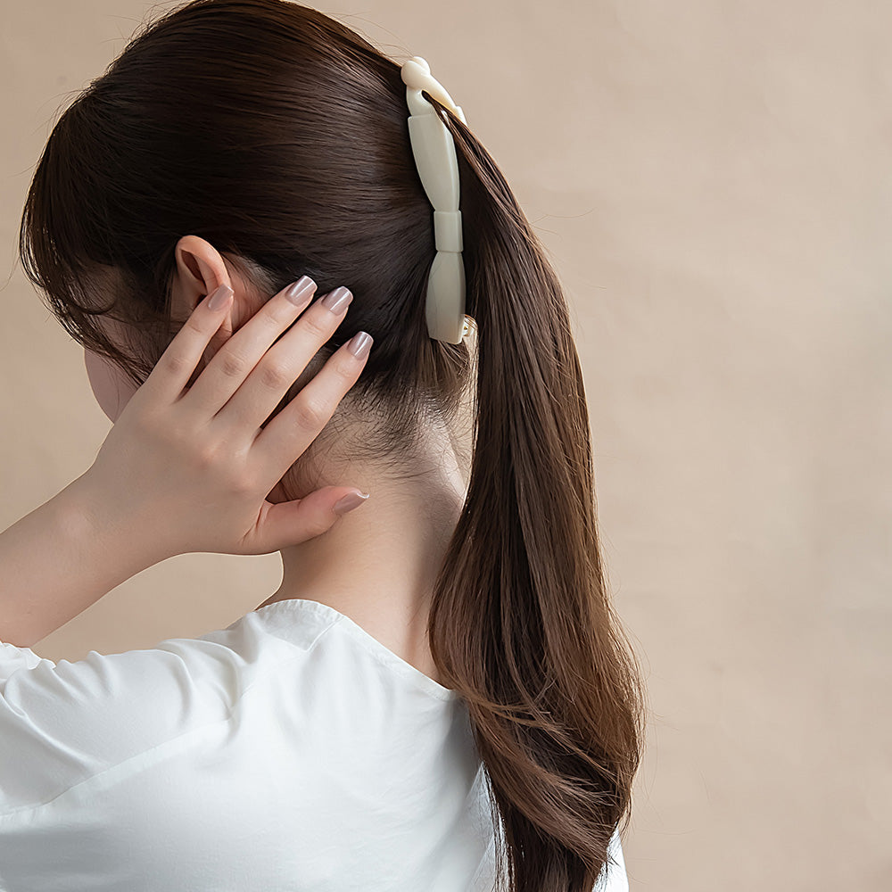 バナナクリップ ヘアクリップ スリム リボン カラー
