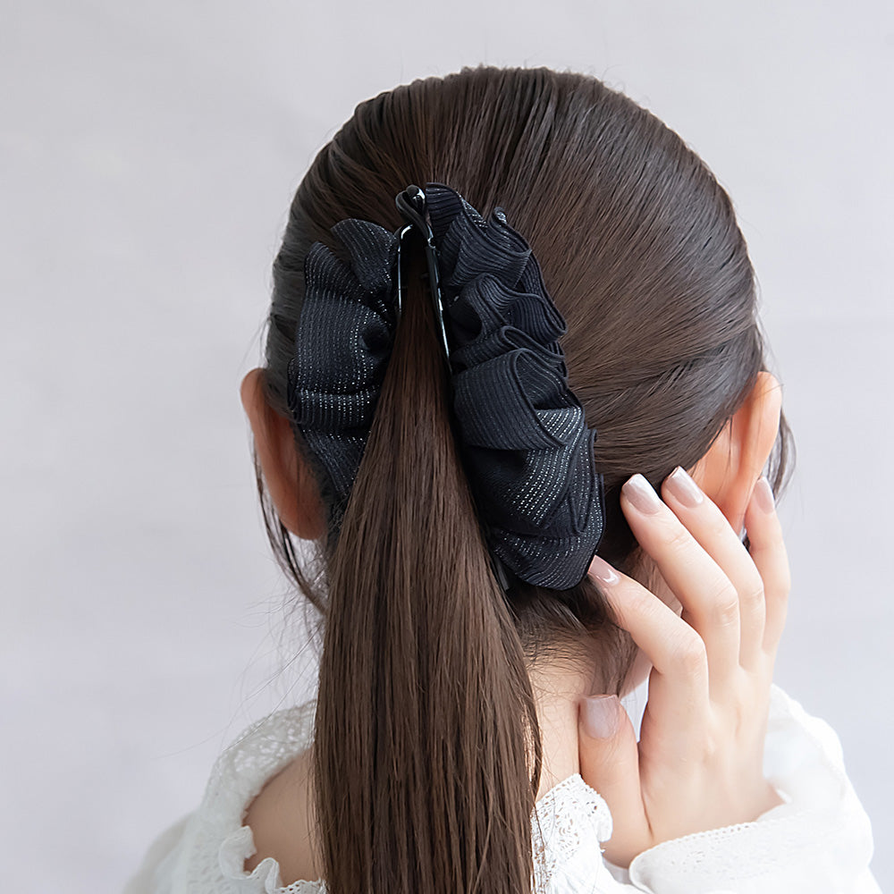 バナナクリップ ヘアクリップ シアー フリル モノトーン カラー