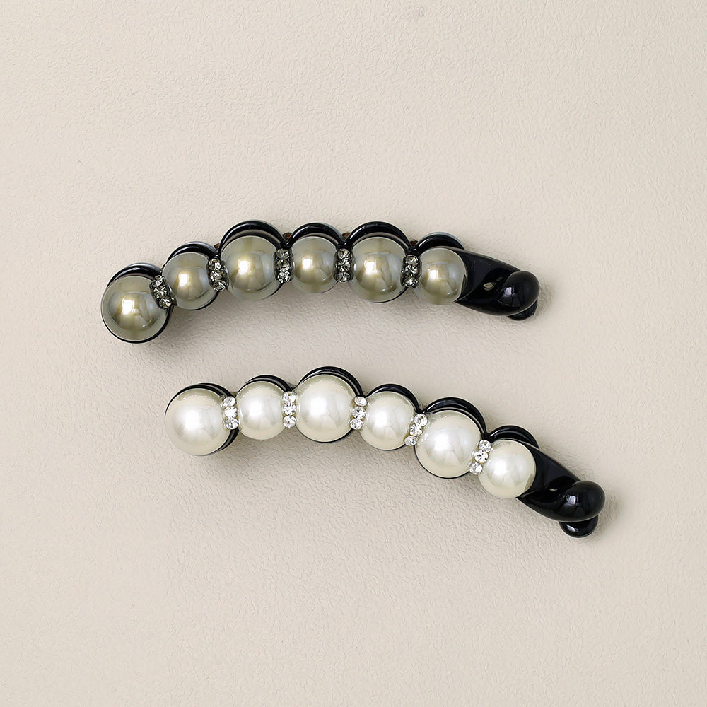 バナナクリップ ヘアクリップ ストーン パール