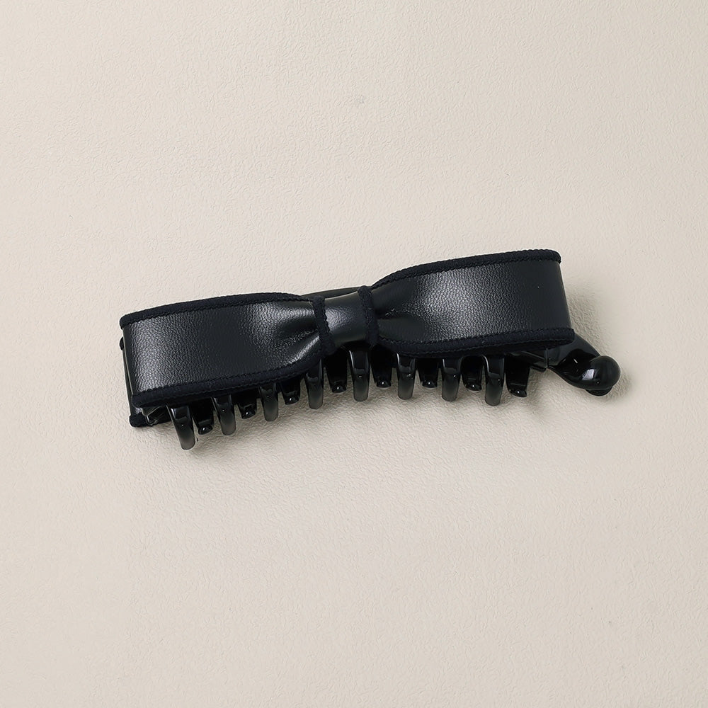 バナナクリップ ヘアクリップ 合皮 リボン ブラック