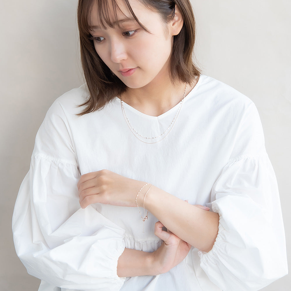 ブレスレット ニッケルフリー ロゼシルバー キュービックジルコニア スエッジ ペタルチェーン 2連 スライドボール チェーンブレスレット