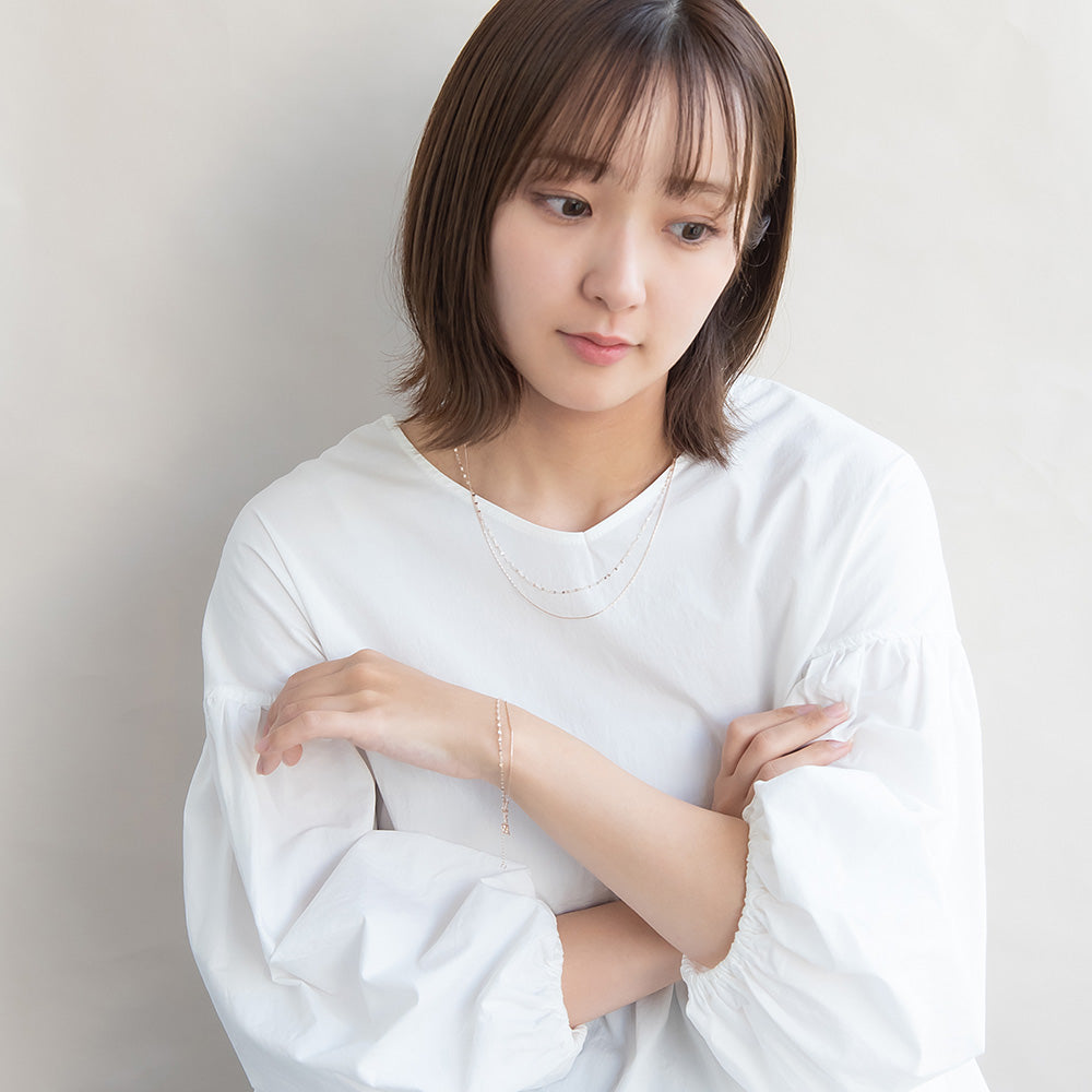 ブレスレット ニッケルフリー ロゼシルバー キュービックジルコニア スエッジ ペタルチェーン 2連 スライドボール チェーンブレスレット