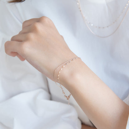 ブレスレット ニッケルフリー ロゼシルバー キュービックジルコニア スエッジ ペタルチェーン 2連 スライドボール チェーンブレスレット