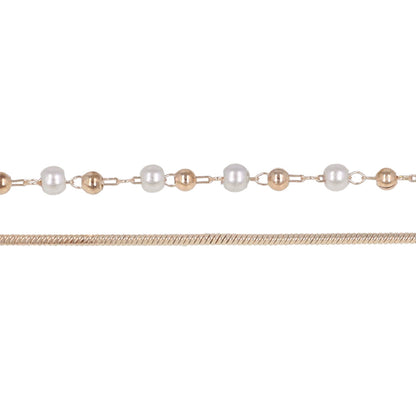 ブレスレット ニッケルフリー ロゼシルバー キュービックジルコニア メタル パール ドット スネークチェーン 2連 スライドボール チェーンブレスレット