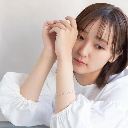 ブレスレット ニッケルフリー ロゼシルバー キュービックジルコニア メタル パール ドット スネークチェーン 2連 スライドボール チェーンブレスレット