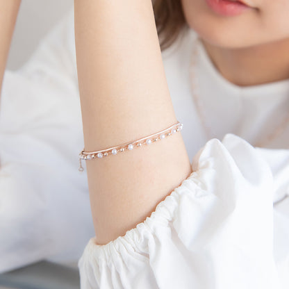 ブレスレット ニッケルフリー ロゼシルバー キュービックジルコニア メタル パール ドット スネークチェーン 2連 スライドボール チェーンブレスレット