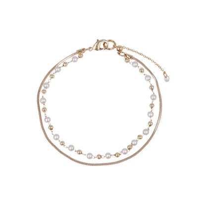 ブレスレット ニッケルフリー ロゼシルバー キュービックジルコニア メタル パール ドット スネークチェーン 2連 スライドボール チェーンブレスレット