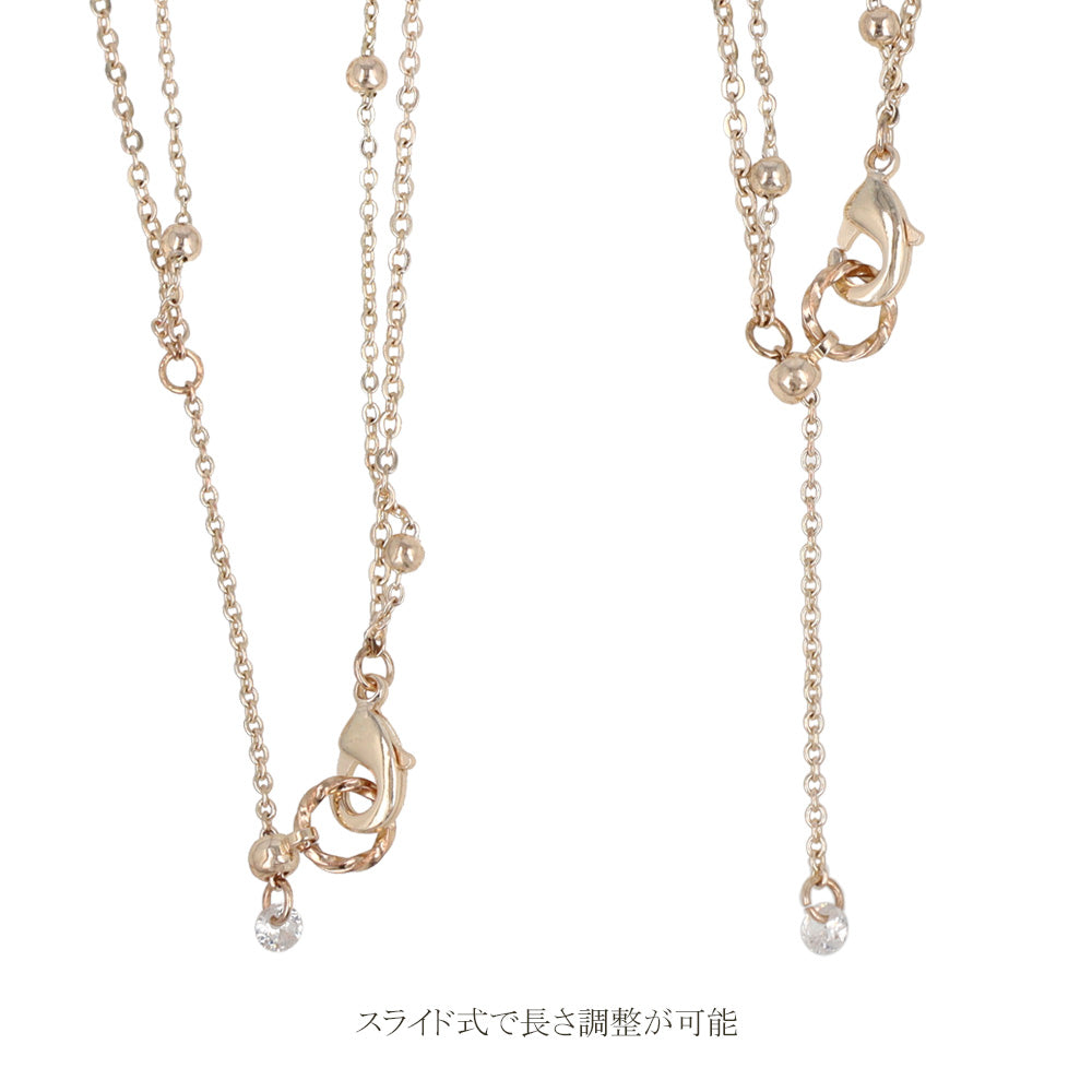 ブレスレット ニッケルフリー ロゼシルバー キュービックジルコニア カーブプレート ストーン ドットチェーン 2連 スライドボール チェーンブレスレット