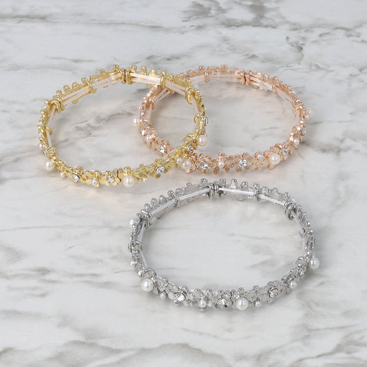 ブレスレット ニッケルフリー メタル フラワー パール ストーン ゴムブレスレット