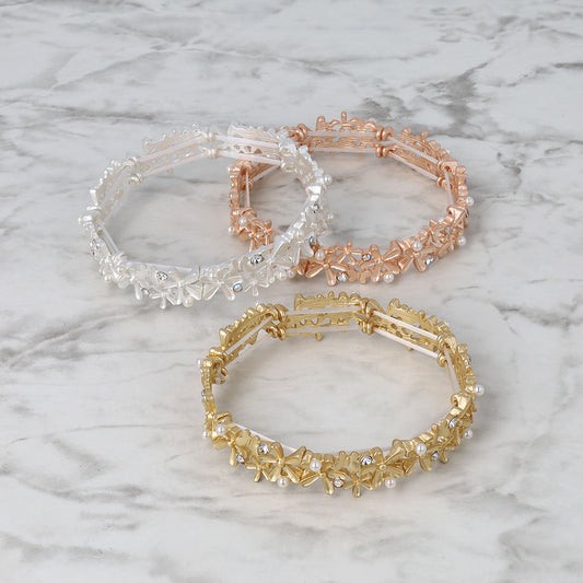 ブレスレット ニッケルフリー メタル フラワー パール ストーン 蝶 ゴムブレスレット