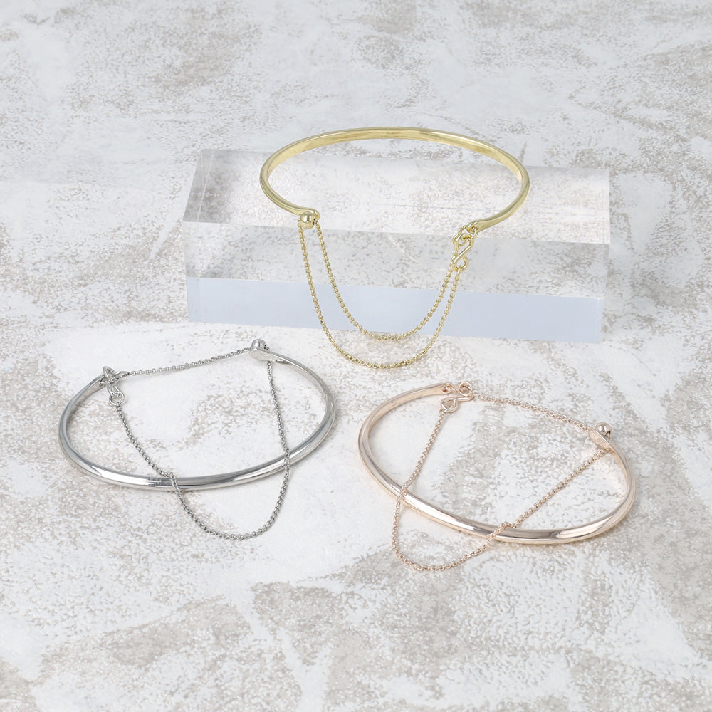 ブレスレット chain 2way bangle ニッケルフリー メタル ライン チェーン スライドボール バングル