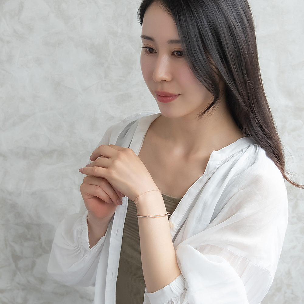ブレスレット chain 2way bangle ニッケルフリー メタル ライン チェーン スライドボール バングル