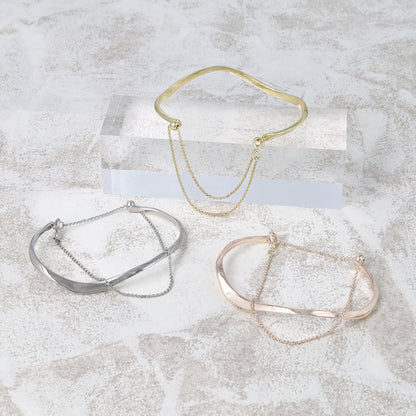 ブレスレット chain 2way bangle ニッケルフリー メタル ウエーブ チェーン スライドボール バングル