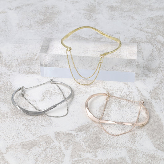 ブレスレット chain 2way bangle ニッケルフリー メタル ウエーブ チェーン スライドボール バングル