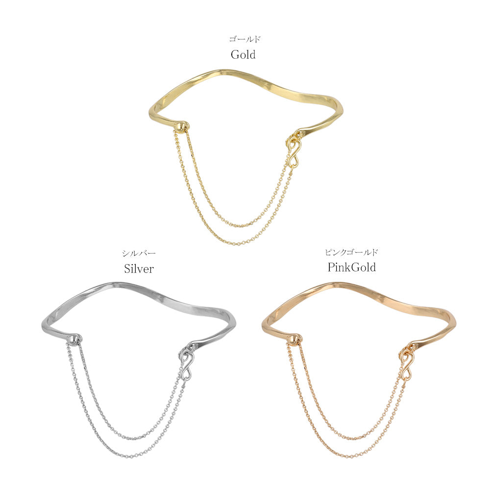 ブレスレット chain 2way bangle ニッケルフリー メタル ウエーブ チェーン スライドボール バングル