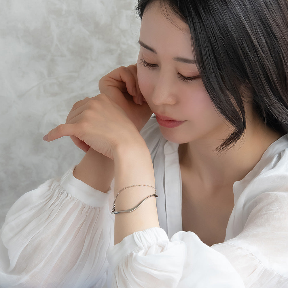 ブレスレット chain 2way bangle ニッケルフリー メタル ウエーブ チェーン スライドボール バングル
