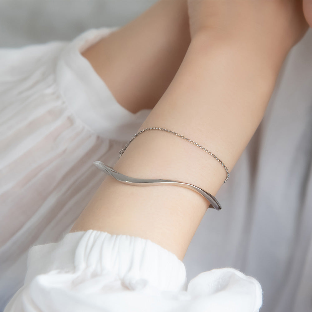 ブレスレット chain 2way bangle ニッケルフリー メタル ウエーブ チェーン スライドボール バングル