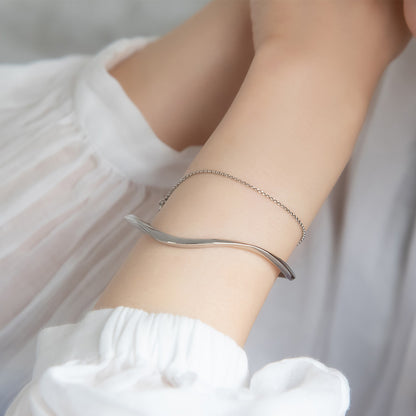 ブレスレット chain 2way bangle ニッケルフリー メタル ウエーブ チェーン スライドボール バングル