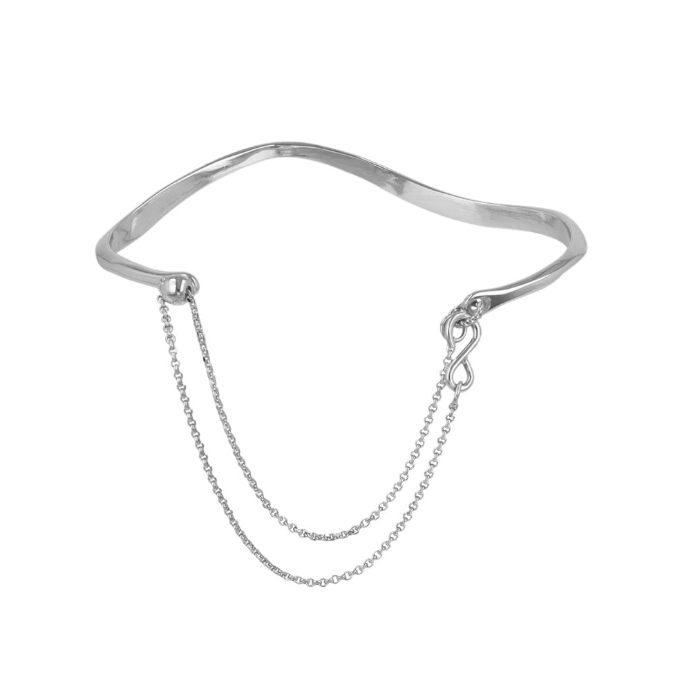 ブレスレット chain 2way bangle ニッケルフリー メタル ウエーブ チェーン スライドボール バングル