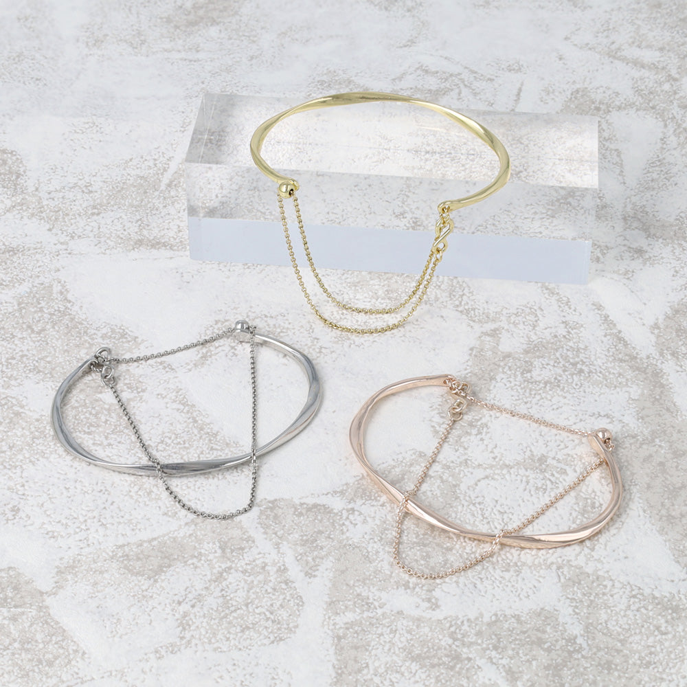 ブレスレット chain 2way bangle ニッケルフリー メタル ツイスト チェーン スライドボール バングル
