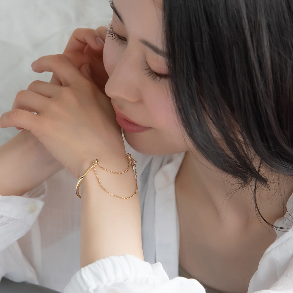 ブレスレット chain 2way bangle ニッケルフリー メタル ツイスト チェーン スライドボール バングル