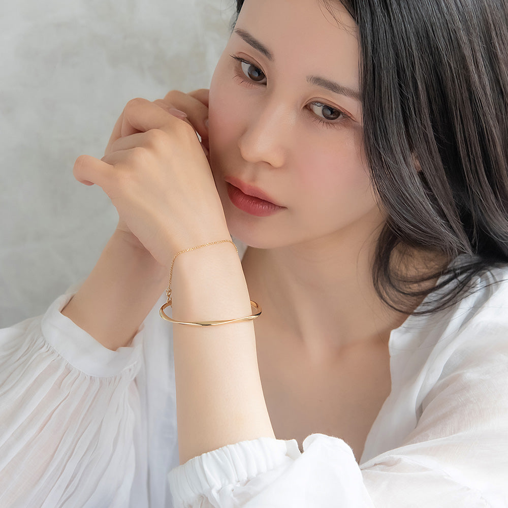 ブレスレット chain 2way bangle ニッケルフリー メタル ツイスト チェーン スライドボール バングル