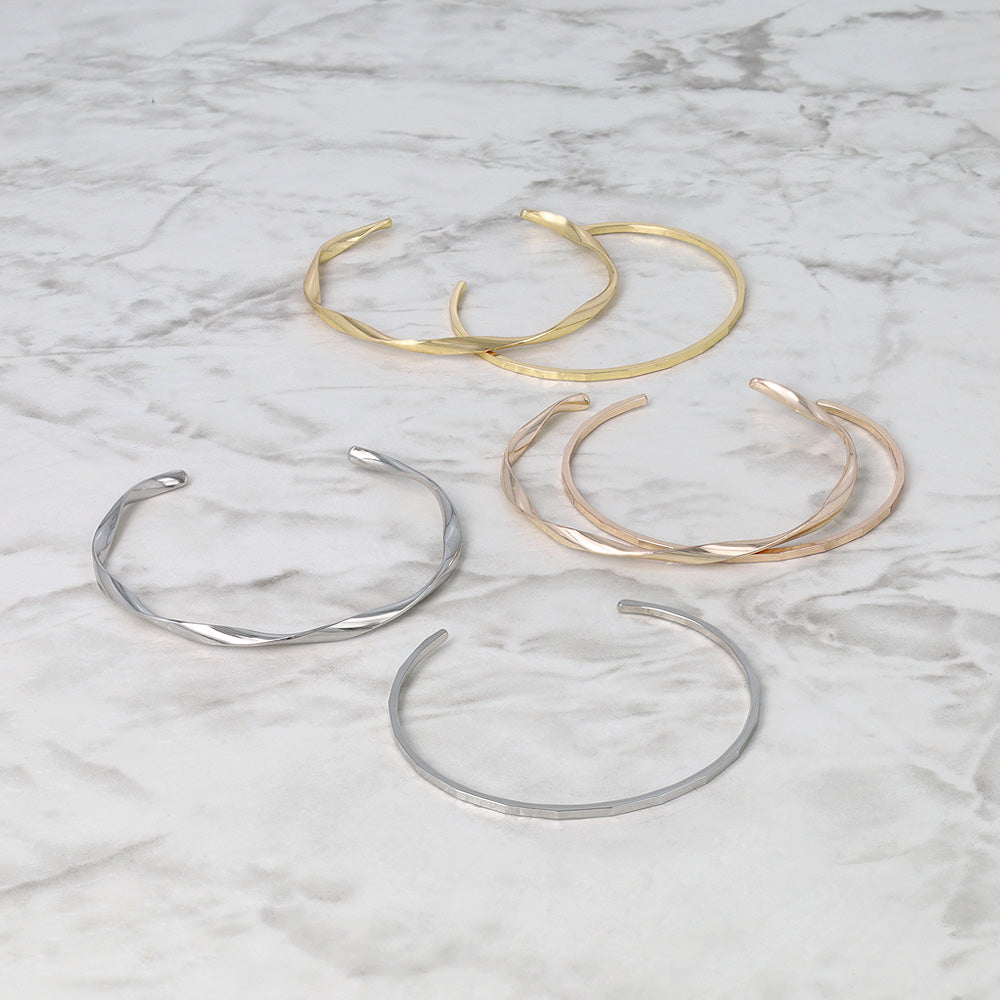 ブレスレット set half bangle ニッケルフリー メタル ツイスト スクエアカット 2本セット スリム ハーフバングル