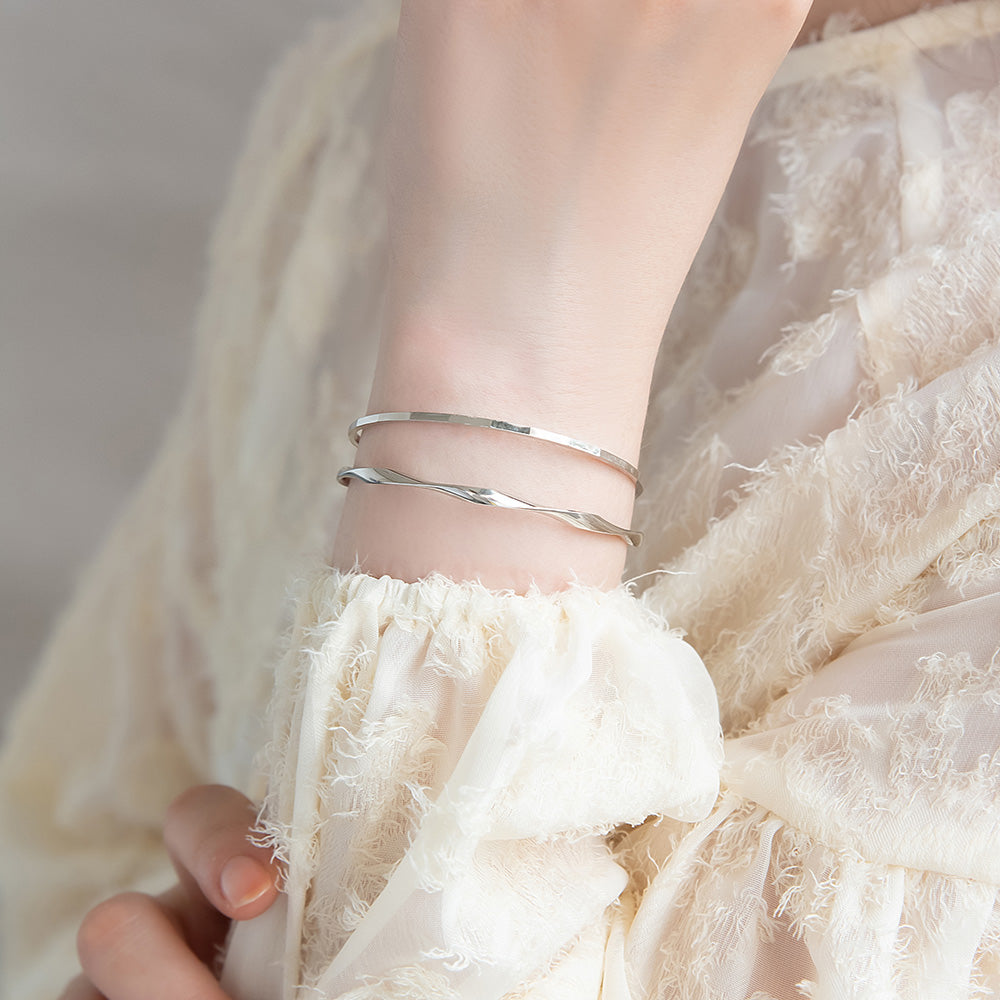 ブレスレット set half bangle ニッケルフリー メタル ツイスト スクエアカット 2本セット スリム ハーフバングル