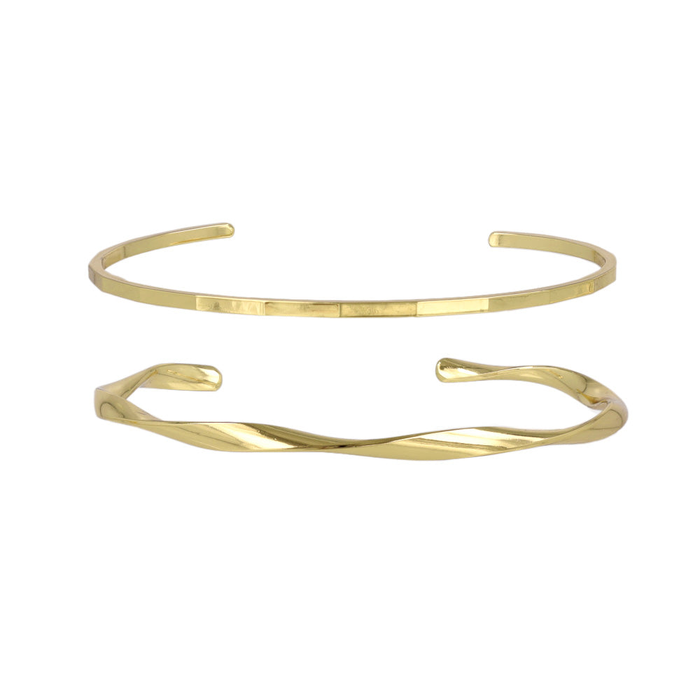 ブレスレット set half bangle ニッケルフリー メタル ツイスト スクエアカット 2本セット スリム ハーフバングル
