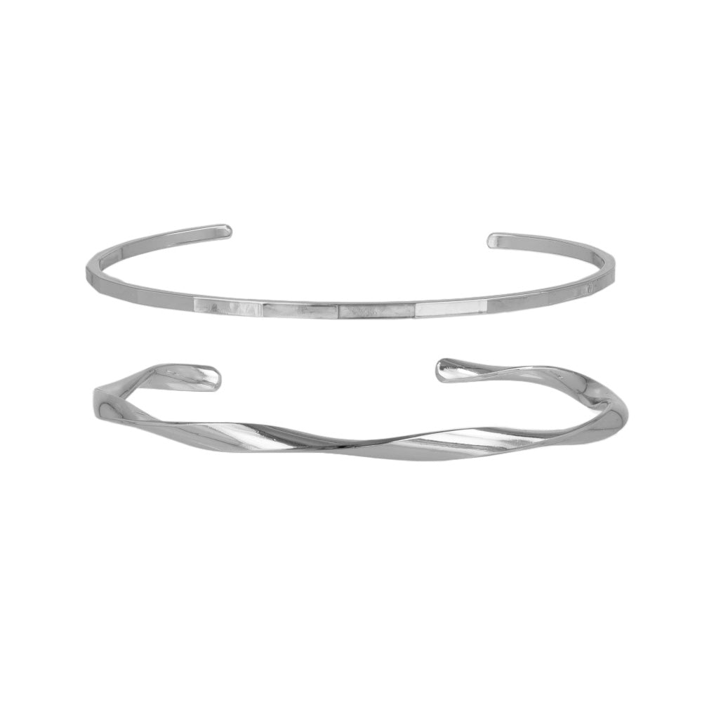 ブレスレット set half bangle ニッケルフリー メタル ツイスト スクエアカット 2本セット スリム ハーフバングル