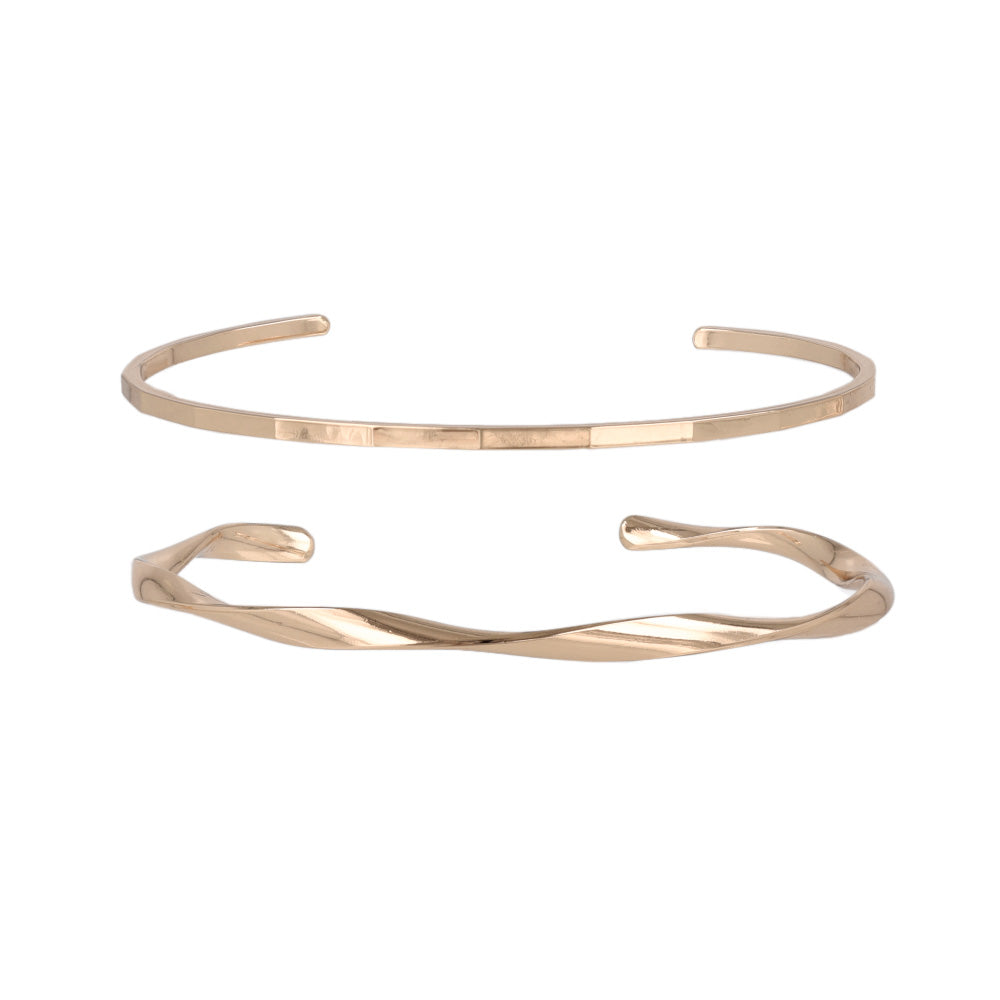 ブレスレット set half bangle ニッケルフリー メタル ツイスト スクエアカット 2本セット スリム ハーフバングル