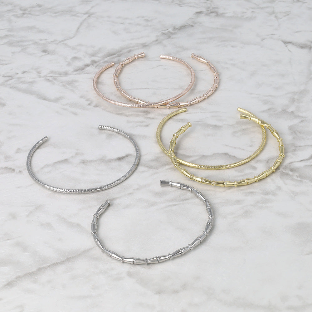 ブレスレット set half bangle ニッケルフリー メタル ロープ バンブー 2本セット スリム ハーフバングル