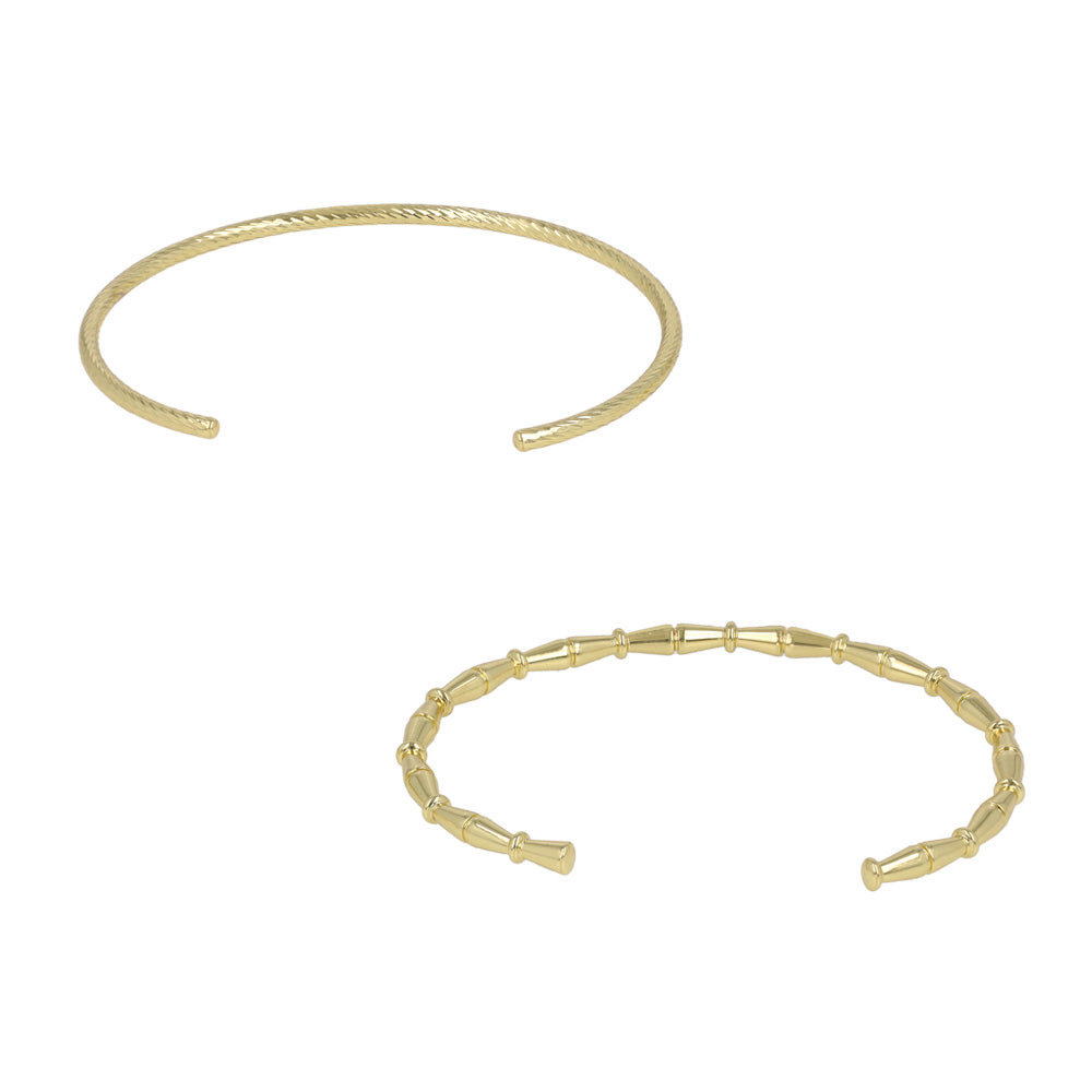 ブレスレット set half bangle ニッケルフリー メタル ロープ バンブー 2本セット スリム ハーフバングル