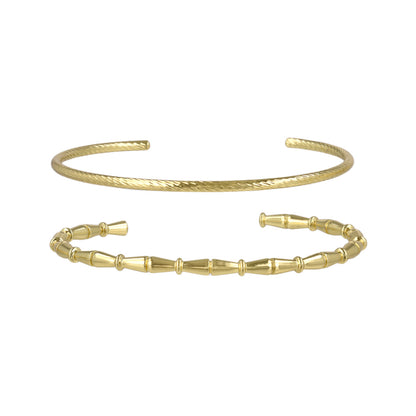 ブレスレット set half bangle ニッケルフリー メタル ロープ バンブー 2本セット スリム ハーフバングル