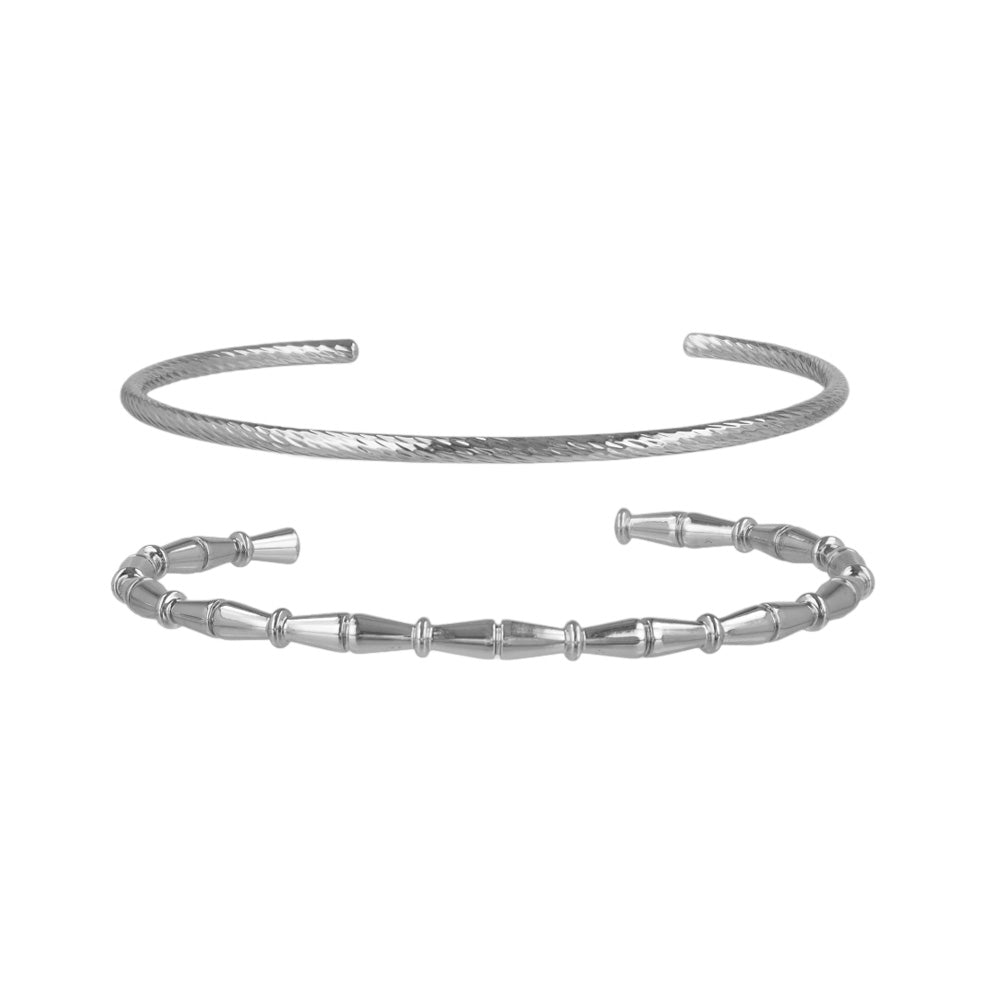 ブレスレット set half bangle ニッケルフリー メタル ロープ バンブー 2本セット スリム ハーフバングル