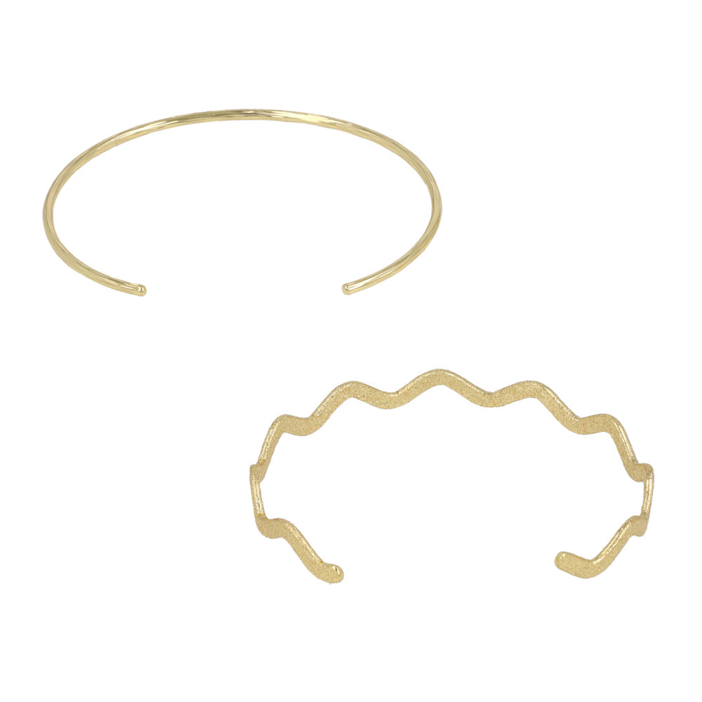ブレスレット set half bangle ニッケルフリー メタル ライン ウエーブ 梨地 2本セット スリム ハーフバングル