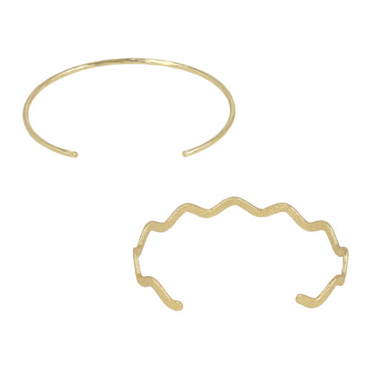 ブレスレット set half bangle ニッケルフリー メタル ライン ウエーブ 梨地 2本セット スリム ハーフバングル