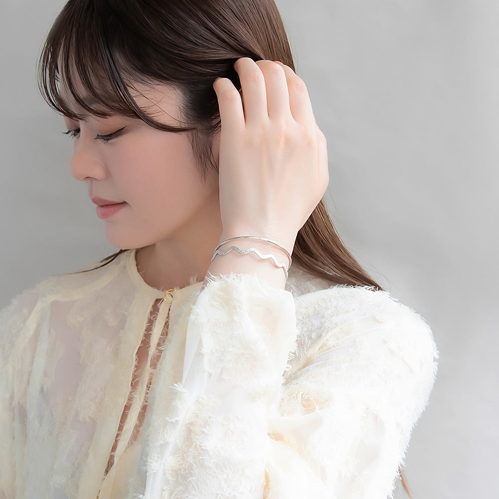 ブレスレット set half bangle ニッケルフリー メタル ライン ウエーブ 梨地 2本セット スリム ハーフバングル