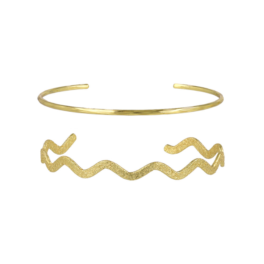 ブレスレット set half bangle ニッケルフリー メタル ライン ウエーブ 梨地 2本セット スリム ハーフバングル
