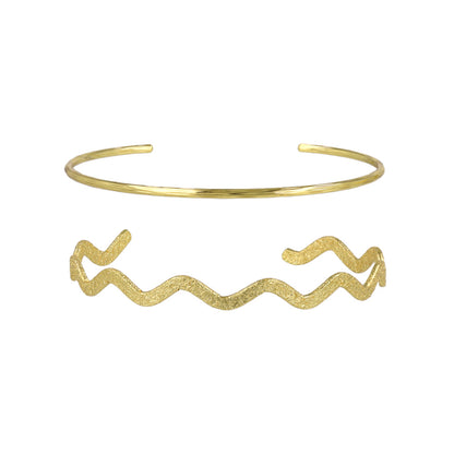ブレスレット set half bangle ニッケルフリー メタル ライン ウエーブ 梨地 2本セット スリム ハーフバングル