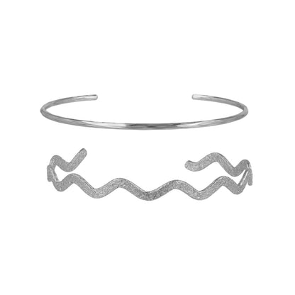 ブレスレット set half bangle ニッケルフリー メタル ライン ウエーブ 梨地 2本セット スリム ハーフバングル