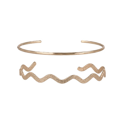 ブレスレット set half bangle ニッケルフリー メタル ライン ウエーブ 梨地 2本セット スリム ハーフバングル