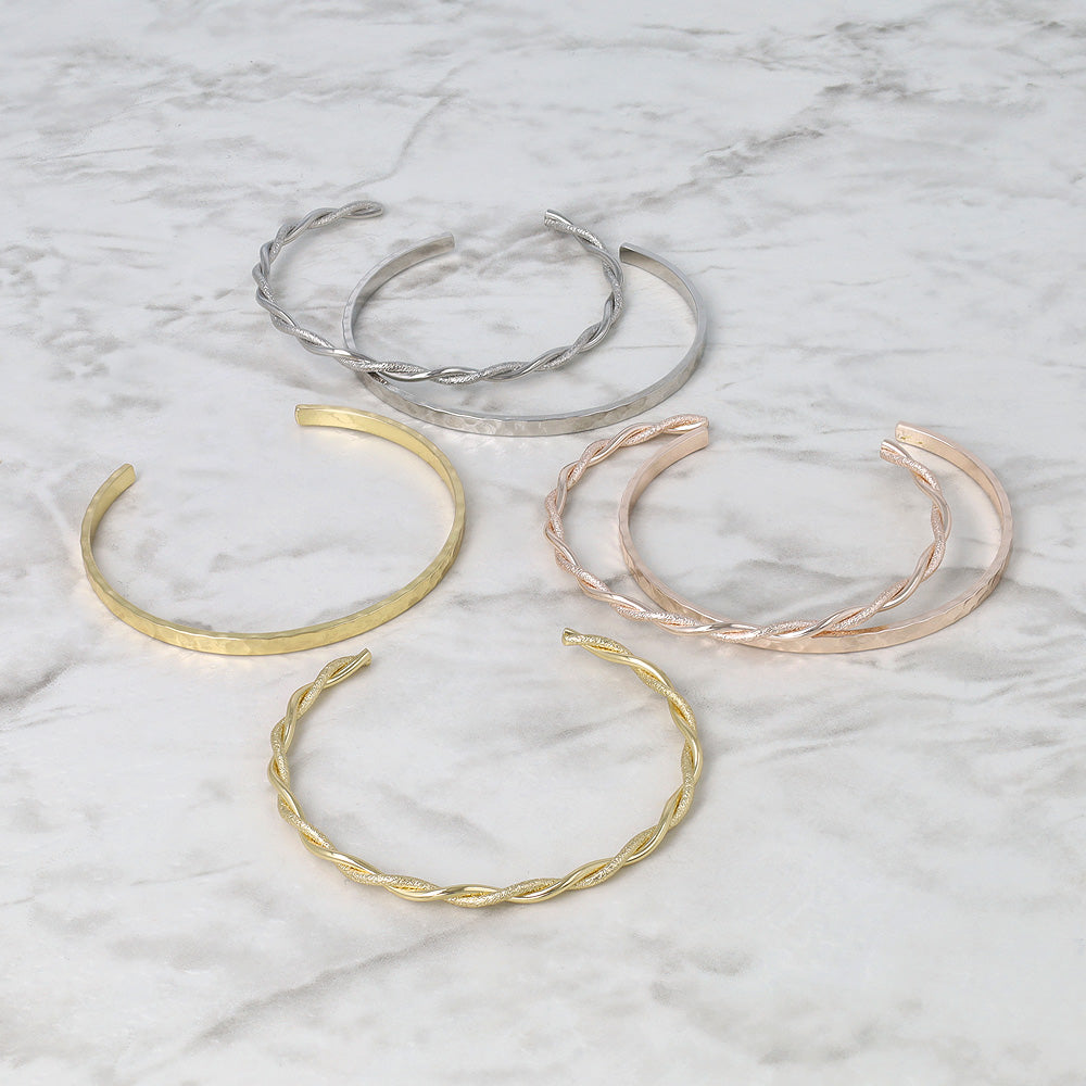 ブレスレット set half bangle ニッケルフリー メタル ハンマーワーク ツイスト 梨地 2本セット スリム ハーフバングル