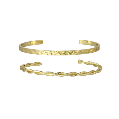 ブレスレット set half bangle ニッケルフリー メタル ハンマーワーク ツイスト 梨地 2本セット スリム ハーフバングル
